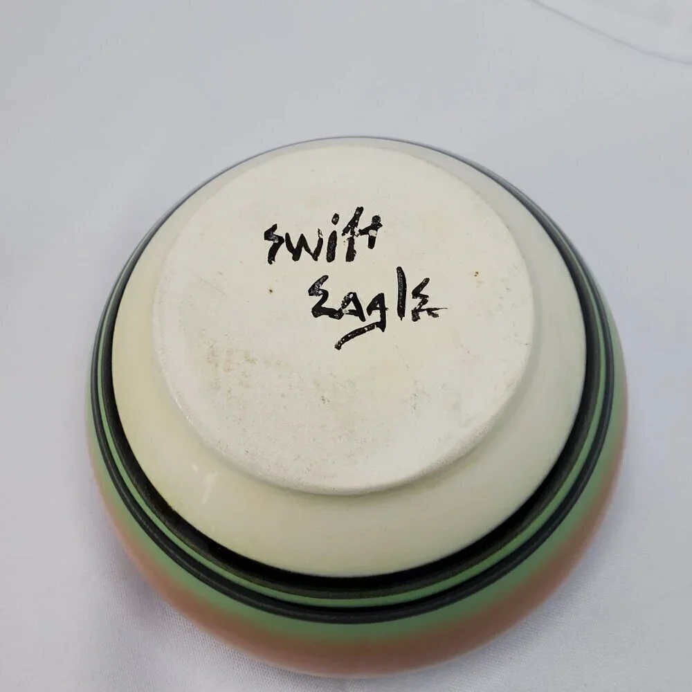 Native American Pottery Bowl Sunset Buffalo By Swift Eagle 4x3